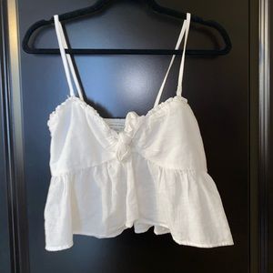 White Tie Front Crop Tank